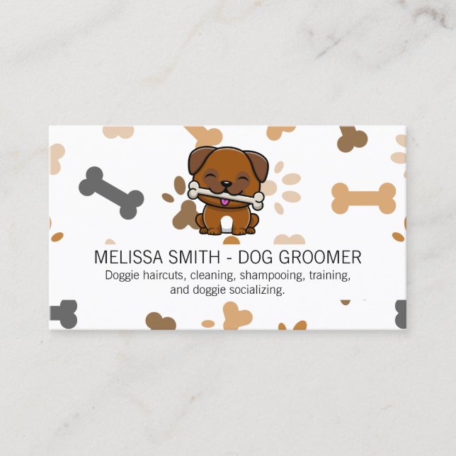 Cute Puppy Logo | Dog Bone and Paw Business Card (Front)