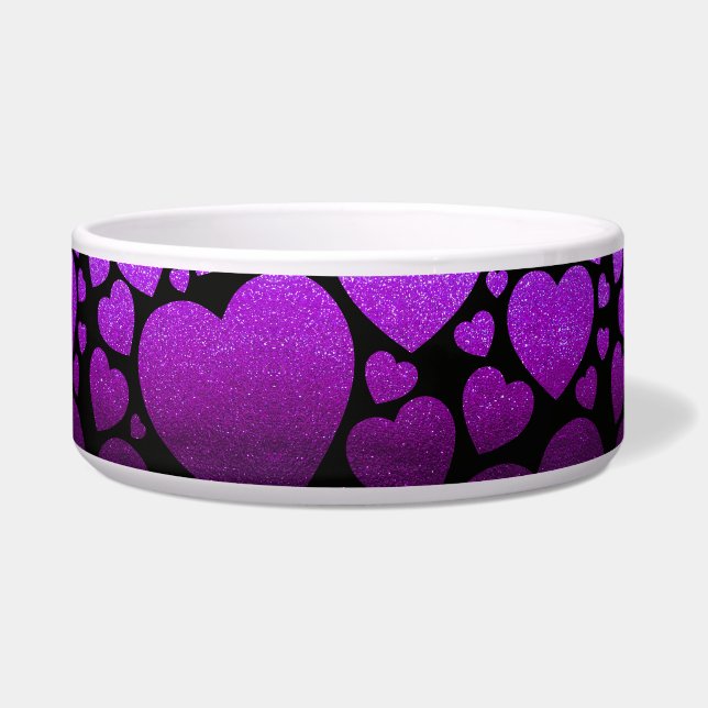 Cute Puppy Love Heart Pattern Glitter Cat Dog Pet Bowl (Front)