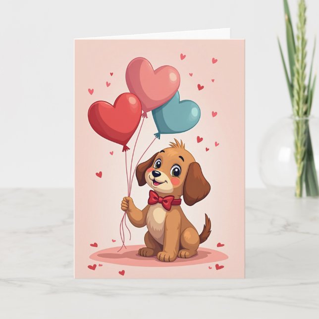 Cute Puppy Love Hearts Card (Front)
