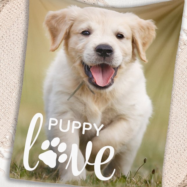Cute Puppy Love Personalized Pet Photo Dog Lover Fleece Blanket (Creator Uploaded)