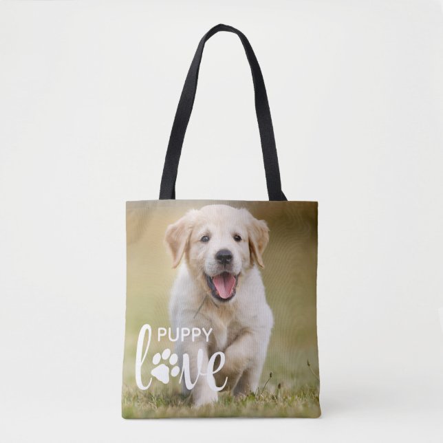Cute Puppy Love Personalized Photo Pet Dog Lover Tote Bag (Front)