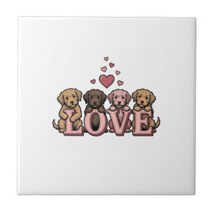 Cute Puppy Love Valentine Vintage Engraving Design Ceramic Tile