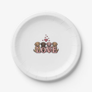 Cute Puppy Love Valentine Vintage Engraving Design Paper Plates