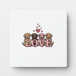 Cute Puppy Love Valentine Vintage Engraving Design Plaque