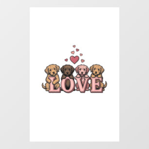 Cute Puppy Love Valentine Vintage Engraving Design Window Cling
