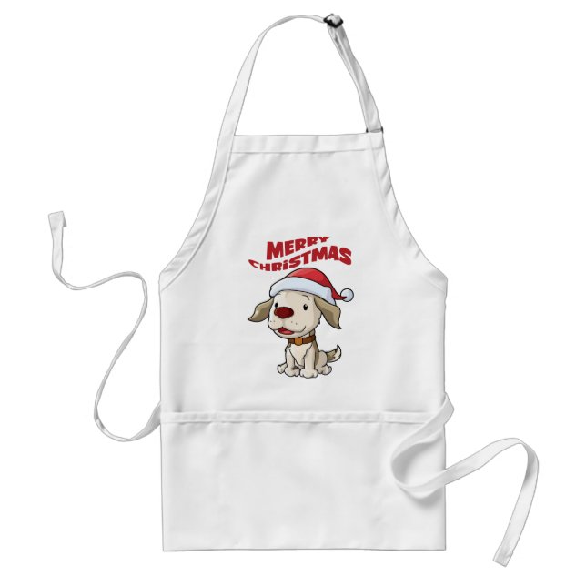 Cute puppy Merry Christmas Adult Apron (Front)