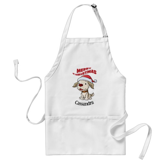 Cute puppy Merry Christmas custom Adult Apron (Front)