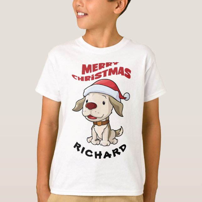 Cute puppy Merry Christmas custom T-Shirt (Front)