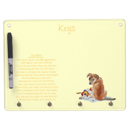 Cute puppy mixed breed with teddy dog poem dry erase board with keychain holder