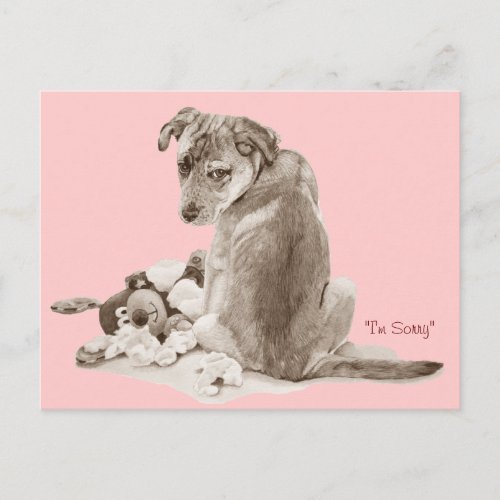 Cute puppy mixed breed with teddy dog realist art postcard