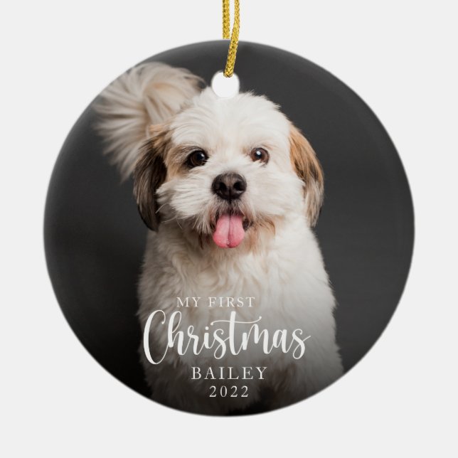 Cute Puppy My First Christmas Photo Ceramic Ornament (Front)
