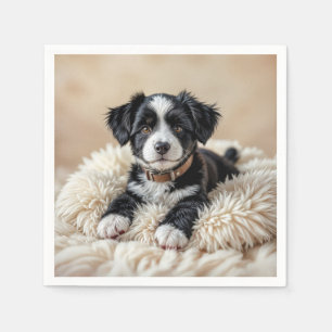 Cute Puppy On a Fur Pillow Napkins