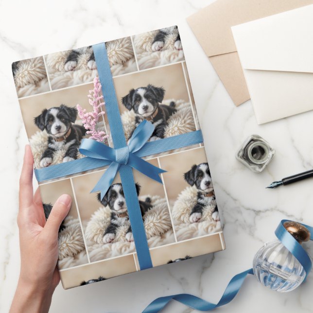 Cute Puppy On a Fur Pillow Wrapping Paper (Gifting)