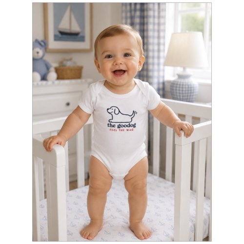 Cute Puppy Outline Navy Blue Silhouette Baby Bodysuit
