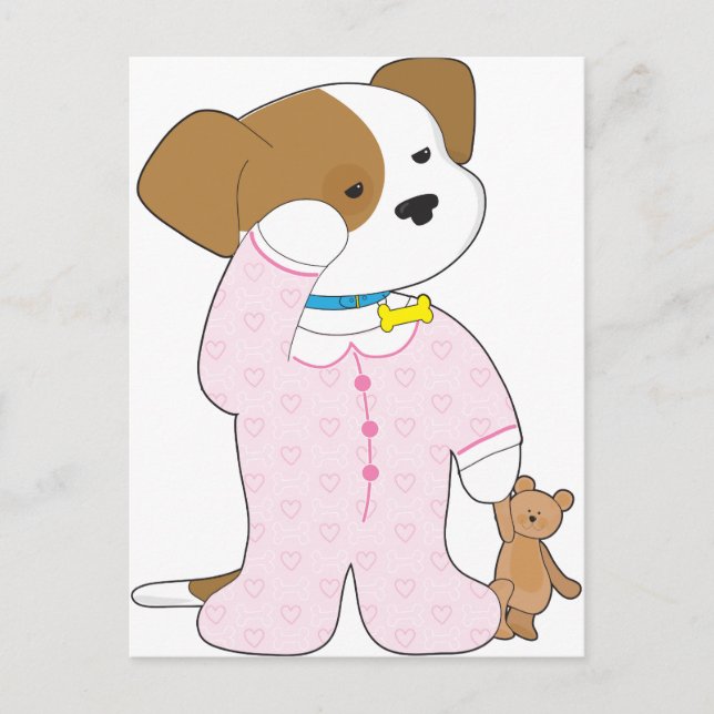 Cute Puppy Pajamas Postcard (Front)
