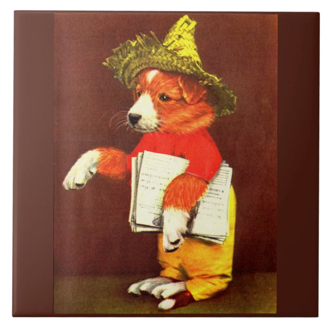 cute puppy paperboy ceramic tile (Front)