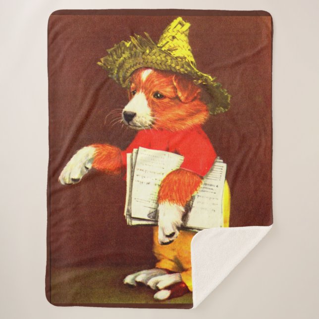 cute puppy paperboy print sherpa blanket (Front)
