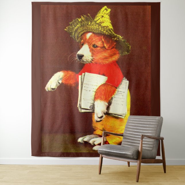 cute puppy paperboy print tapestry (In Situ)
