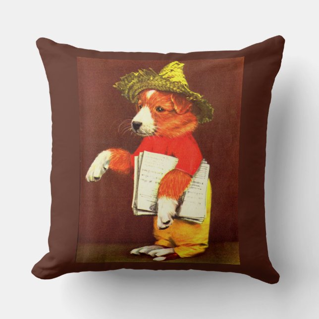 cute puppy paperboy print throw pillow (Front)