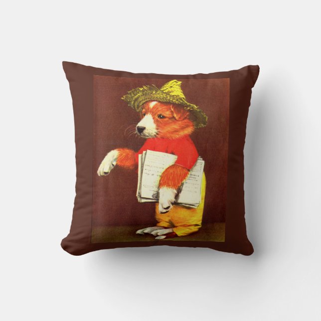 cute puppy paperboy print throw pillow (Front)