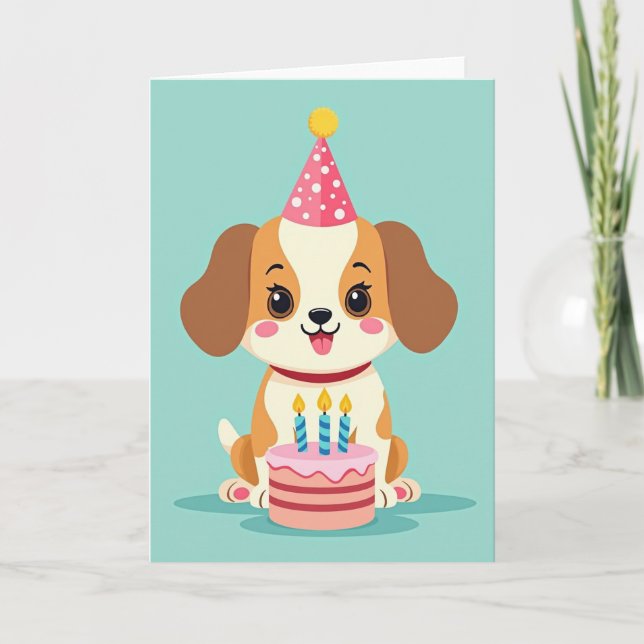 Cute Puppy Party Hat Card (Front)