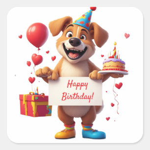 Cute Puppy Party With Gift Box 🐾 Square Sticker
