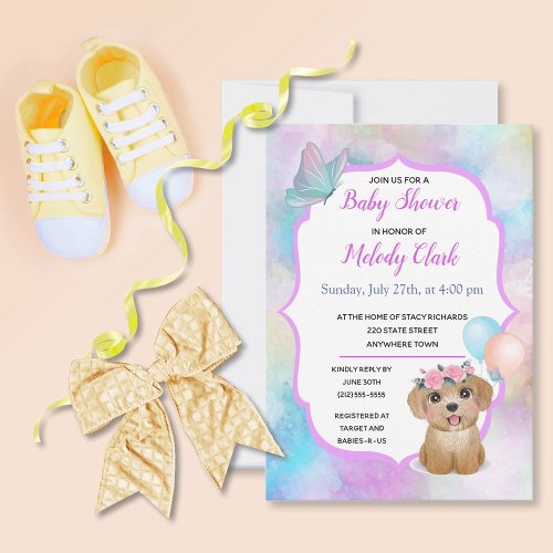 Cute Puppy Pastel Watercolor Baby Shower Invite