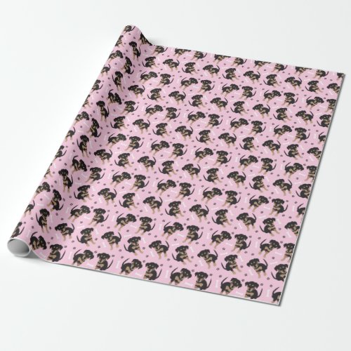 Cute Puppy Pattern Pink Wrapping Paper