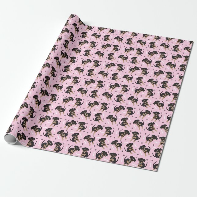 Cute Puppy Pattern Pink Wrapping Paper (Unrolled)