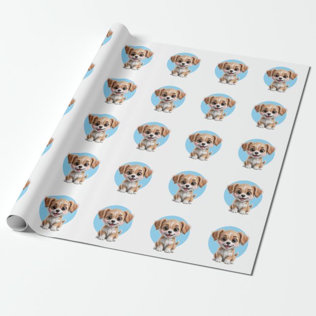 Cute Puppy Pattern Wrapping Paper for Gifts (Unrolled)