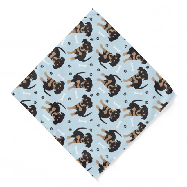 Cute Puppy Paw Print Dog Bone Pattern Blue Bandana (Front)