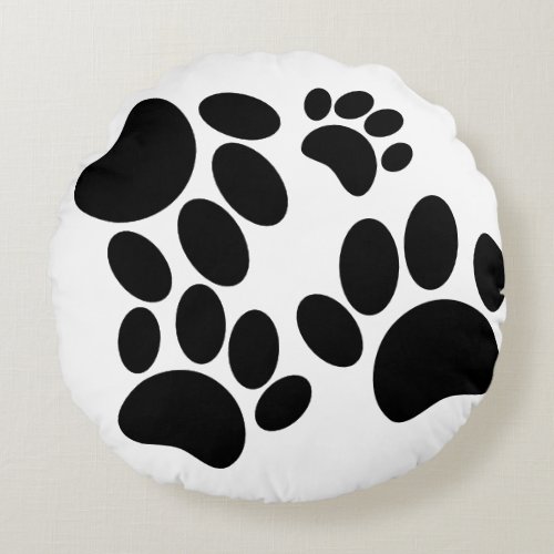 Cute Puppy Paw Print Drawings Round Pillow