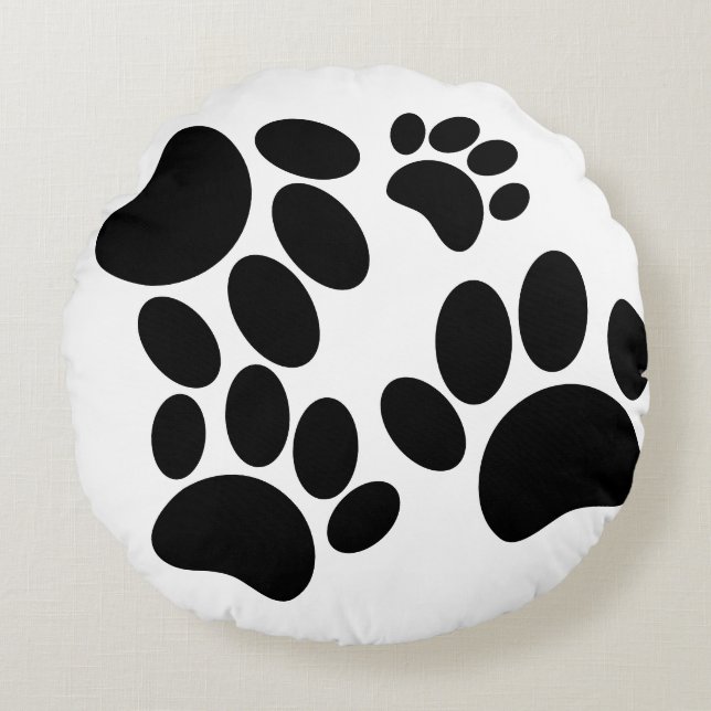 Cute Puppy Paw Print Drawings Round Pillow (Front)