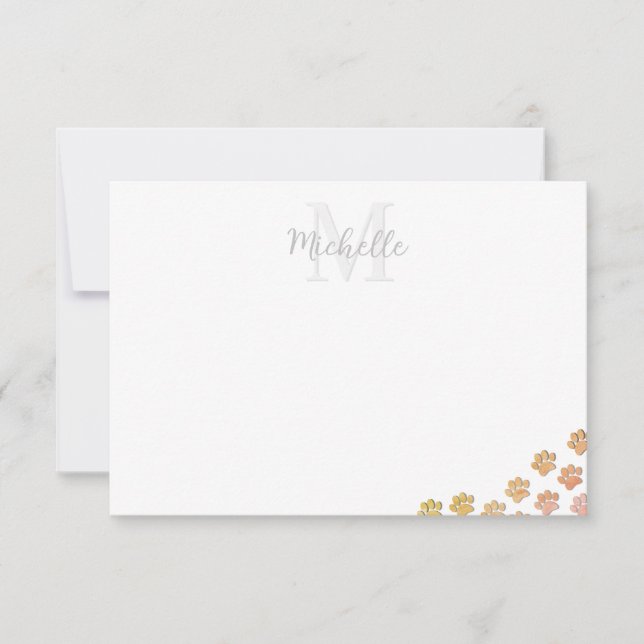 Cute Puppy Paw Prints Watercolor Custom Name Note Card (Front)