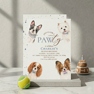 Cute Puppy Paw-ty Dog Birthday Invitation Blue