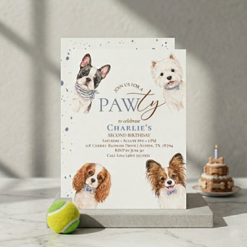 Cute Puppy Paw-ty Dog Birthday Invitation Blue