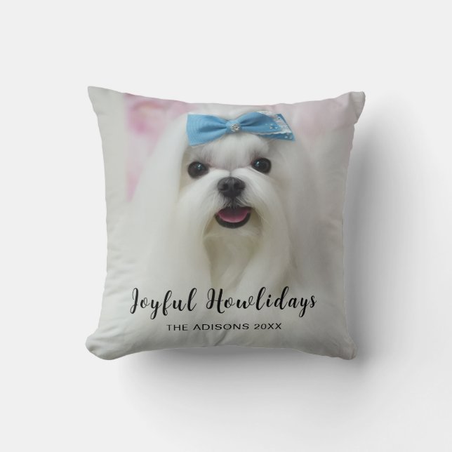Cute Puppy Pawlidays Modern Dog Christmas Design Throw Pillow (Front)