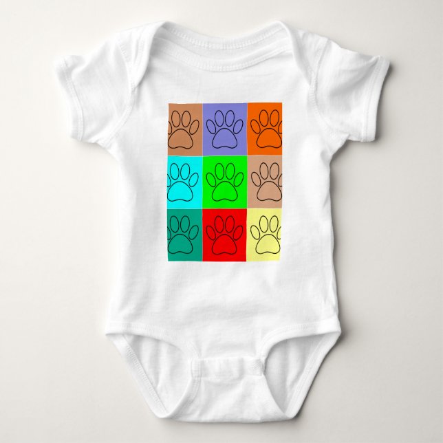 Cute Puppy Paws In Squares Baby Bodysuit (Front)