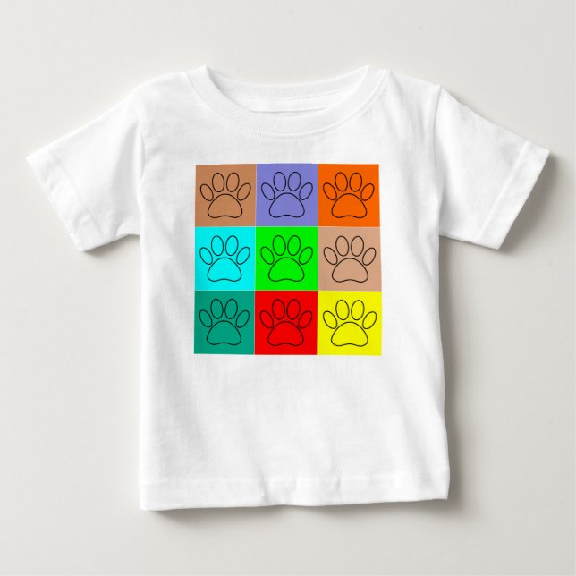 Cute Puppy Paws In Squares Baby T-Shirt (Front)