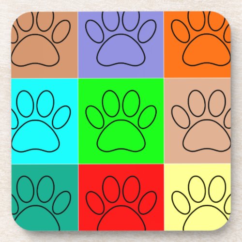 Cute Puppy Paws In Squares Beverage Coaster