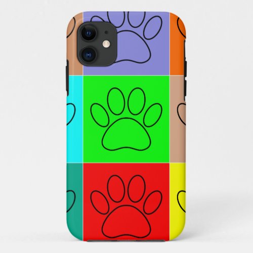 Cute Puppy Paws In Squares iPhone 11 Case