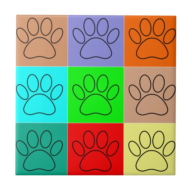Cute Puppy Paws In Squares Ceramic Tile (Front)