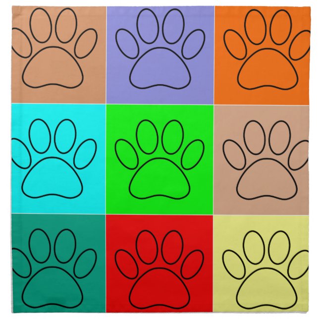 Cute Puppy Paws In Squares Cloth Napkin (Front)