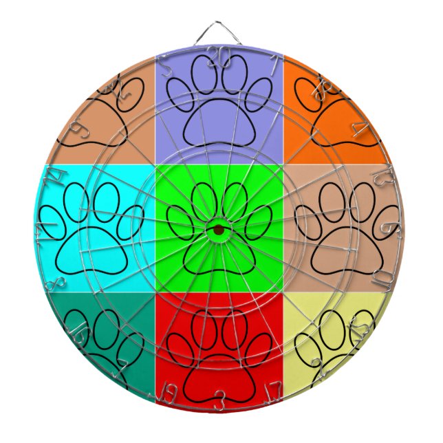 Cute Puppy Paws In Squares Dart Board (Front)