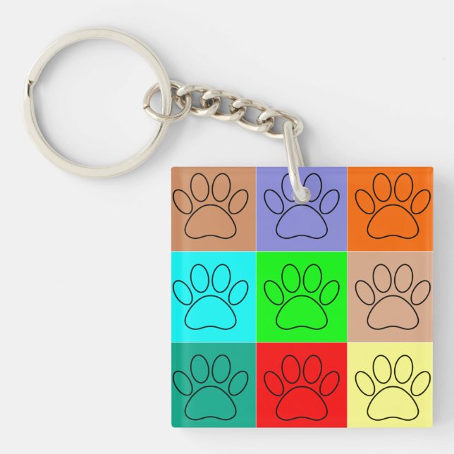 Cute Puppy Paws In Squares Keychain (Front)
