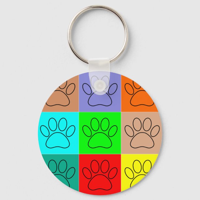 Cute Puppy Paws In Squares Keychain (Front)