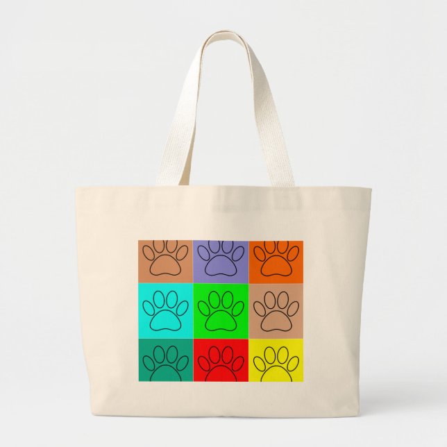 Cute Puppy Paws In Squares Large Tote Bag (Front)