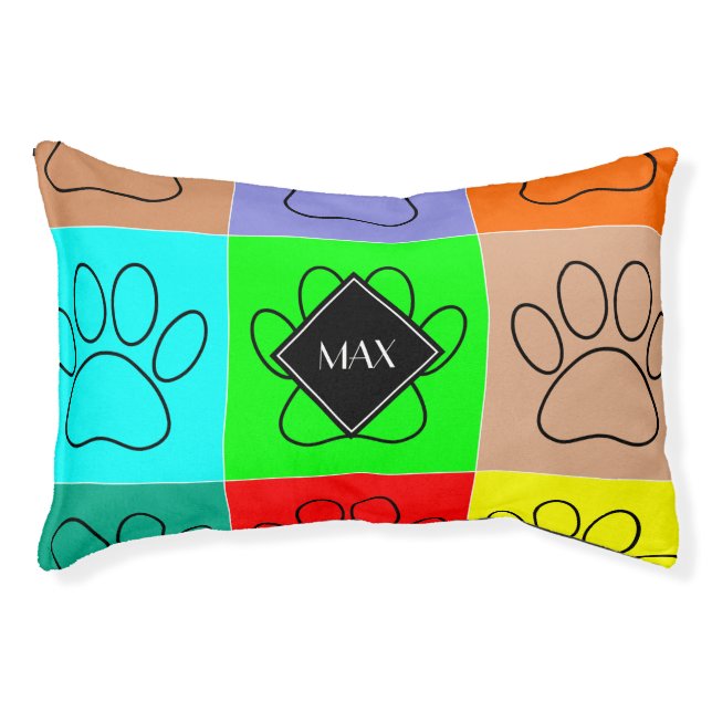 Cute Puppy Paws In Squares Pet Bed (Front)