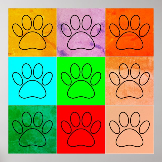 Cute Puppy Paws In Squares Poster (Front)