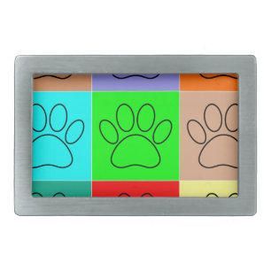 Cute Puppy Paws In Squares Rectangular Belt Buckle